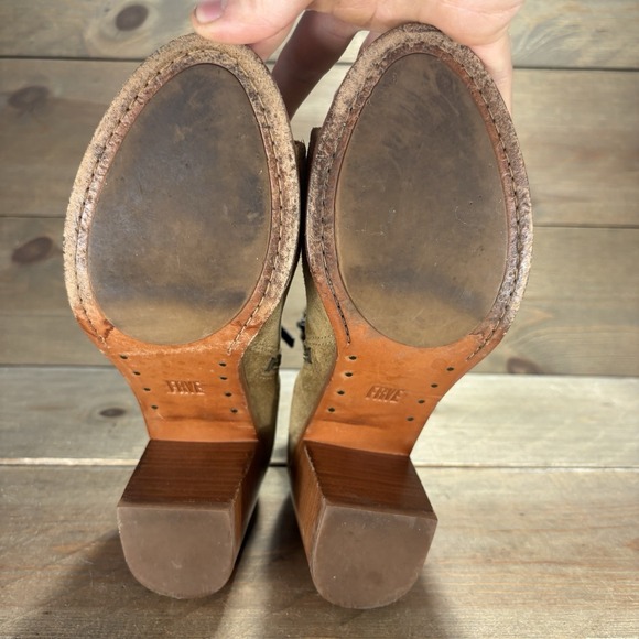 frye dancia womens size 8 shoes brown suede peep toe heel ankle booties boots - Picture 7 of 10